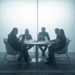 lucid-origin_Uma_sala_de_reunião_corporativa_vista_de_fora_através_de_um_vidro_levemente_fo-0